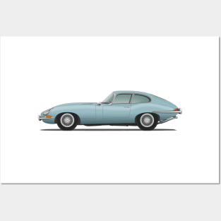 Jaguar E Type Fixed Head Coupe Silver Blue Posters and Art